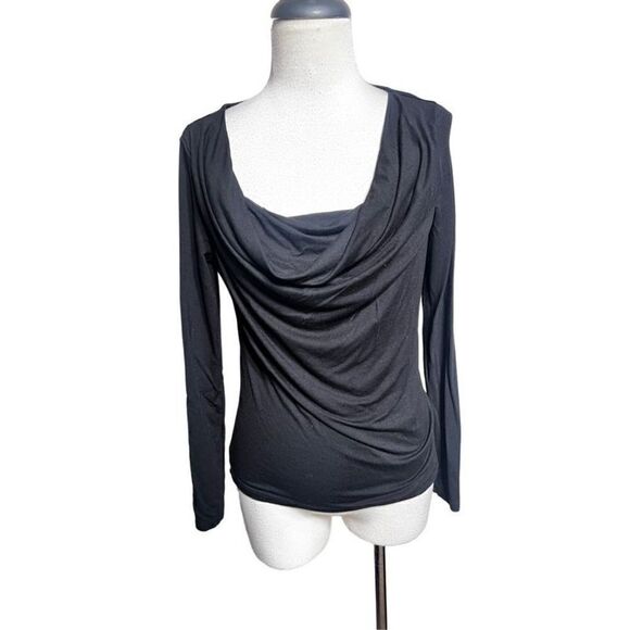 Black Label Saks Fifth Avenue Black Long Sleeve Cowl Neck Knit Shirt Size Small - Picture 1 of 5